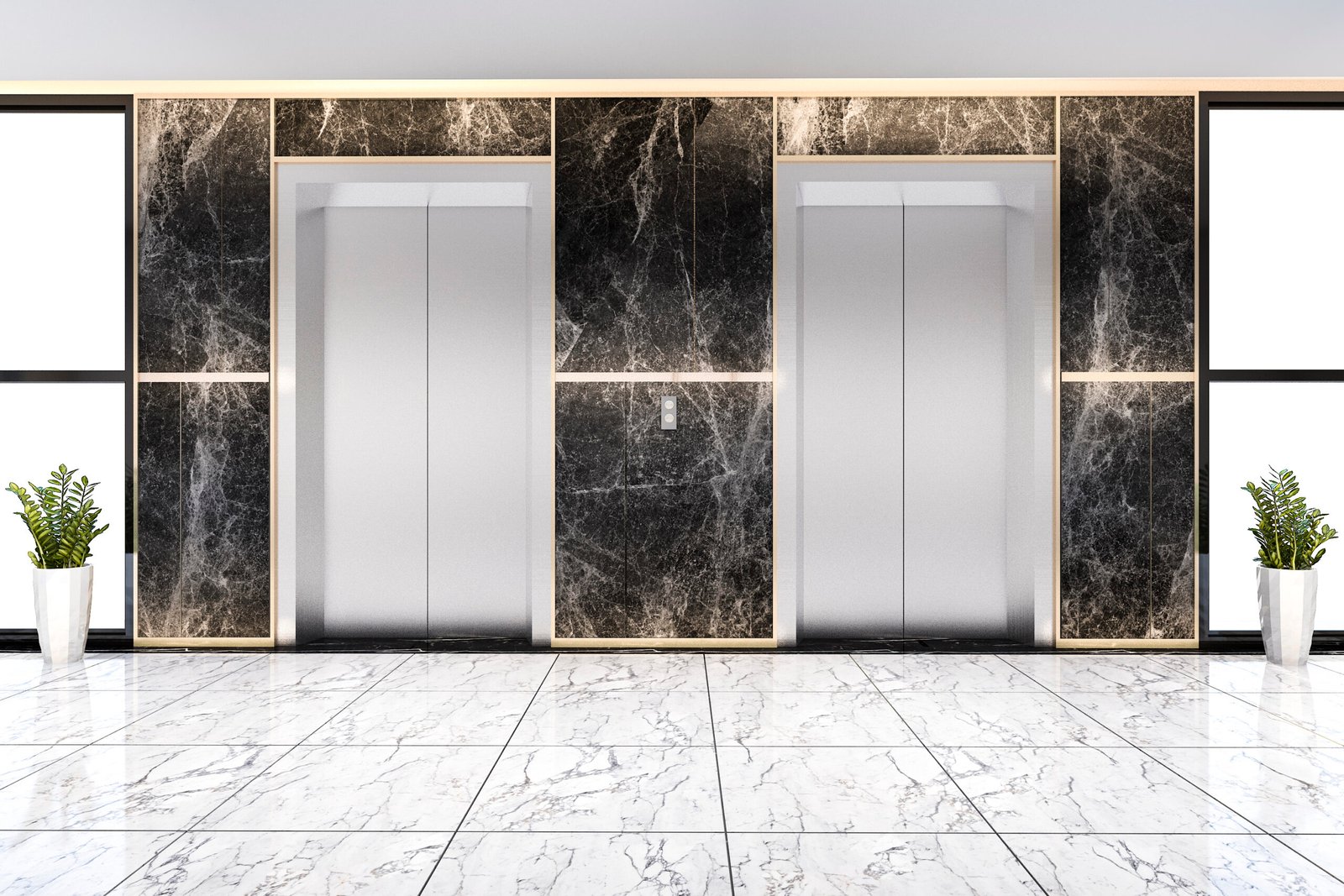Modern steel elevator lift lobby representing building-type context for selection questions