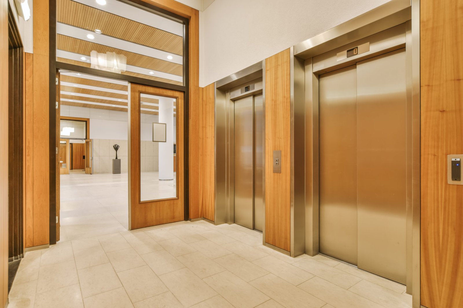 Home elevator in a residential entrance hall