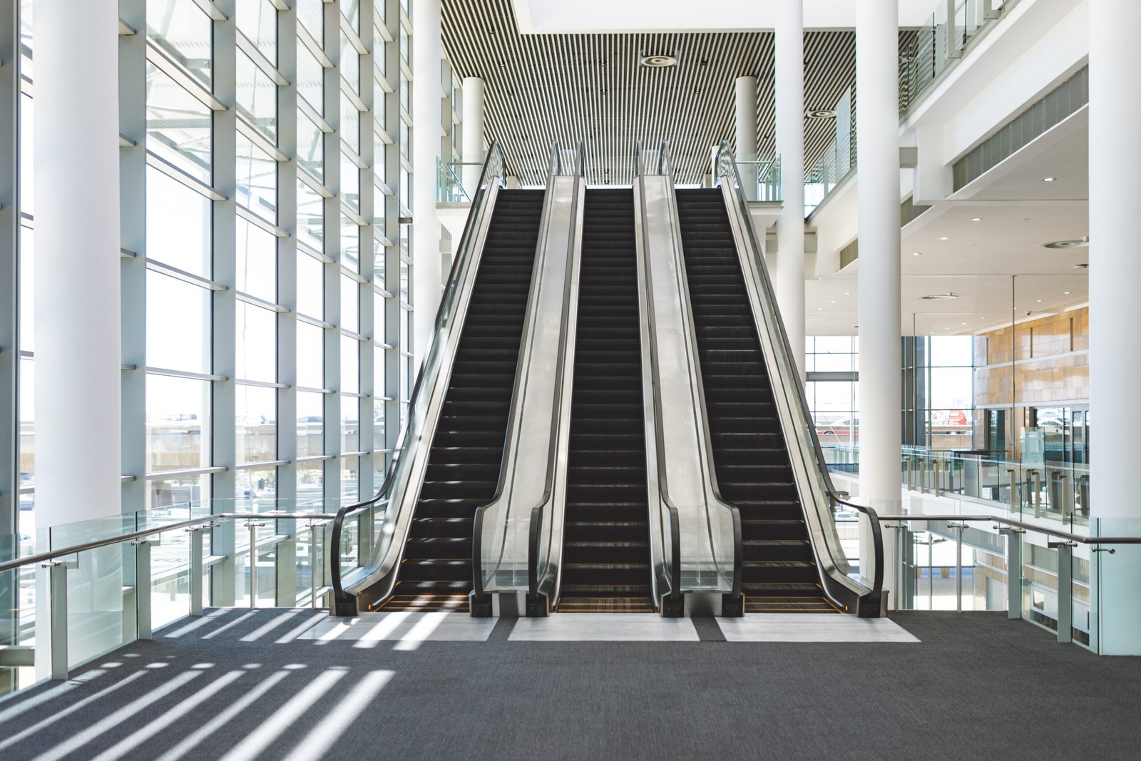 Escalators in a modern office atrium