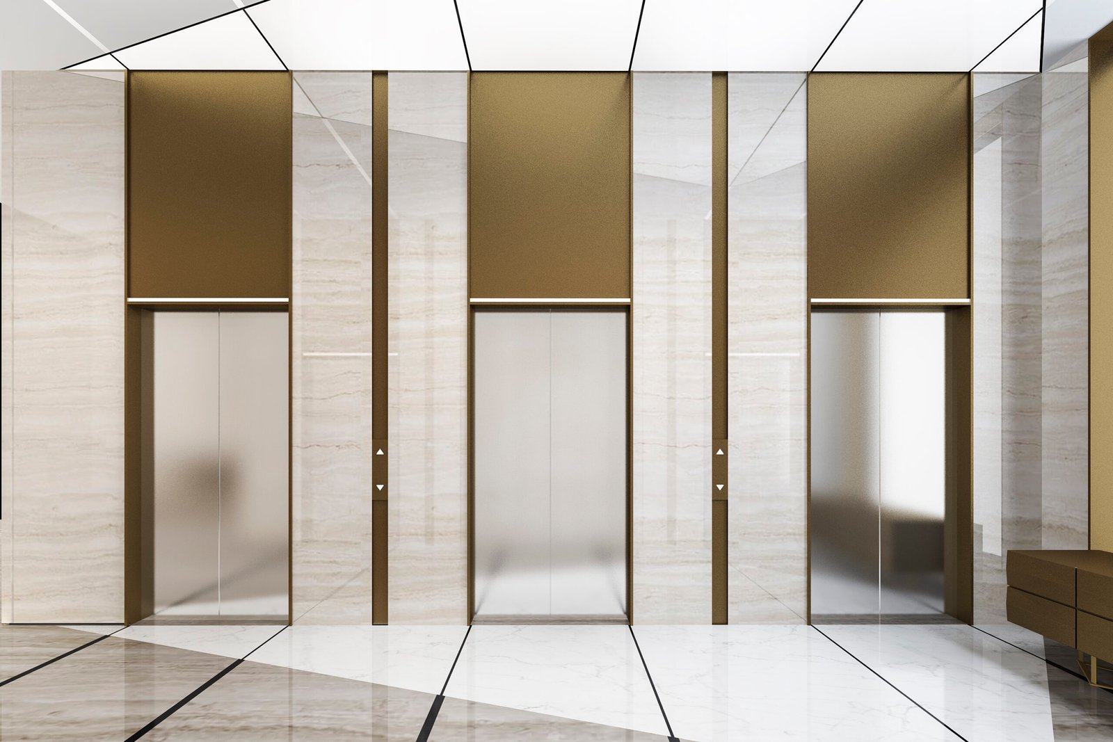 Steel elevator lobby in a business hotel