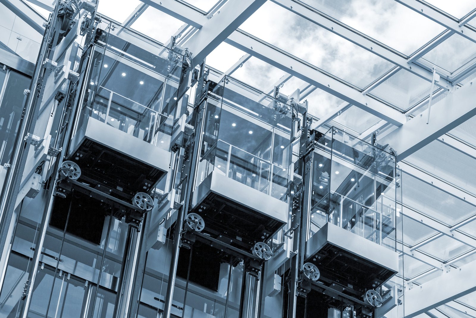 Passenger elevator bank representing product-category selection
